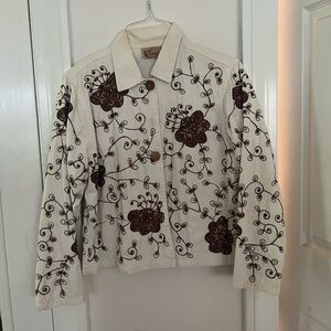Vintage Cream Floral Embroidered Jacket